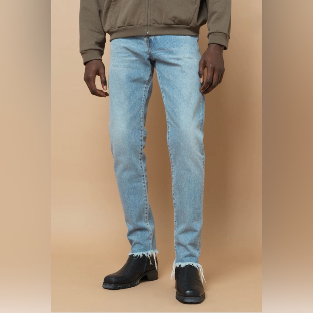 John Elliott The Cast 2‎ Rigid Jeans in Fiona Light Blue W Frayed Hem Size:36